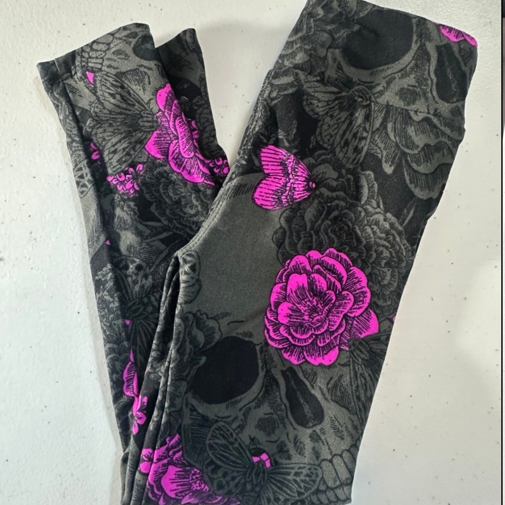 LuLaRoe Kids Leggings with Pink and Gray Floral Design